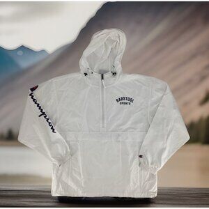 Champion Men's Barstool Sports White Full Zip Windbreaker Hooded Jacket Size Med